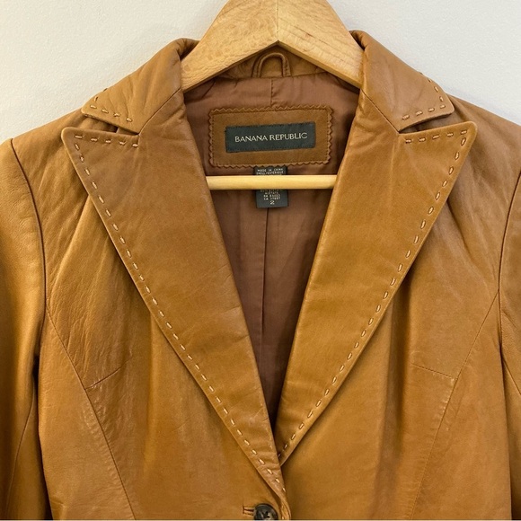 BANANA REPUBLIC Genuine Leather Blazer Jacket – Caramel Tan – Size 2 (Women’s) - Picture 3 of 10